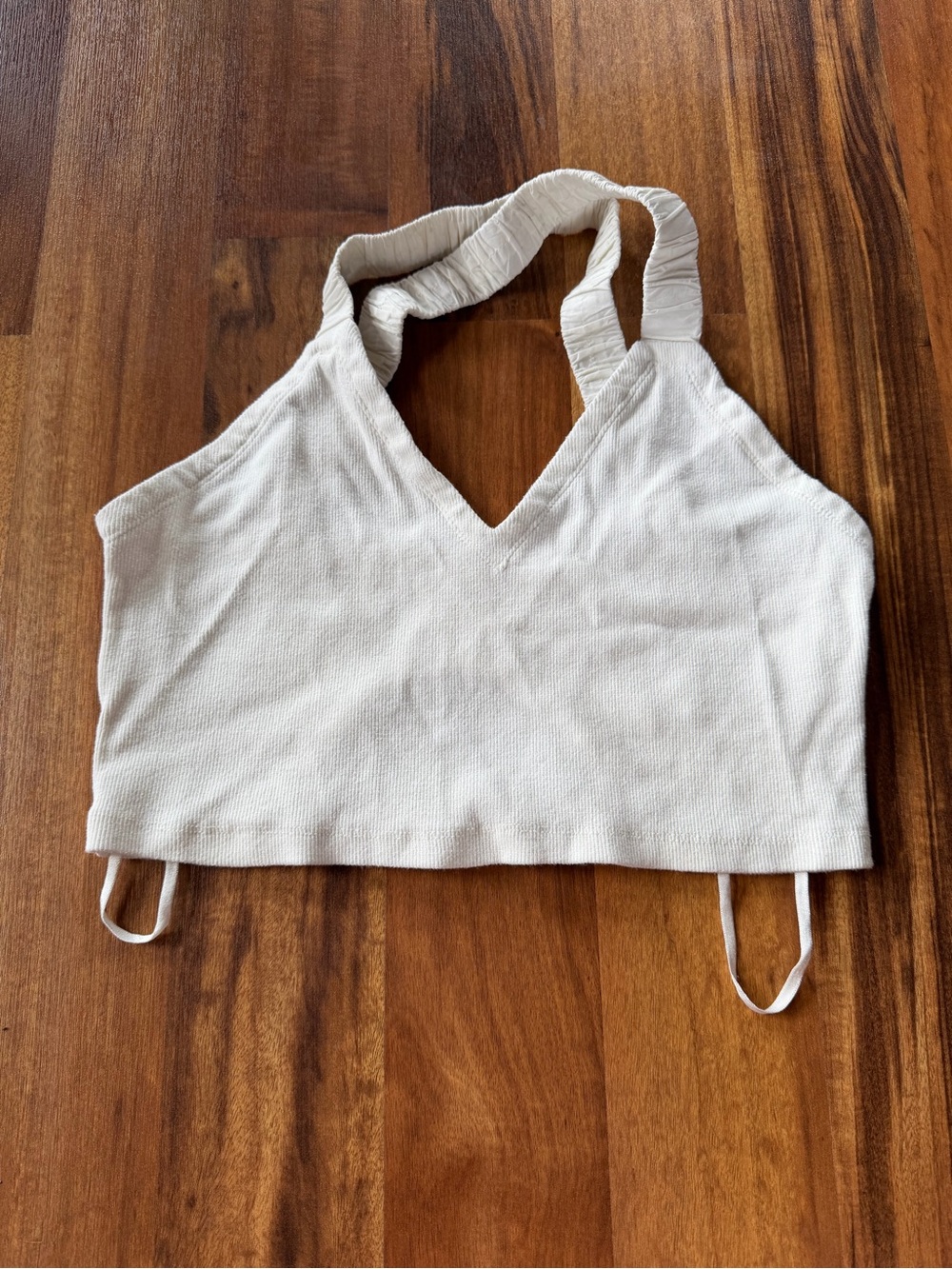 Anthropologie Cream Halter Ribbed Crop Top